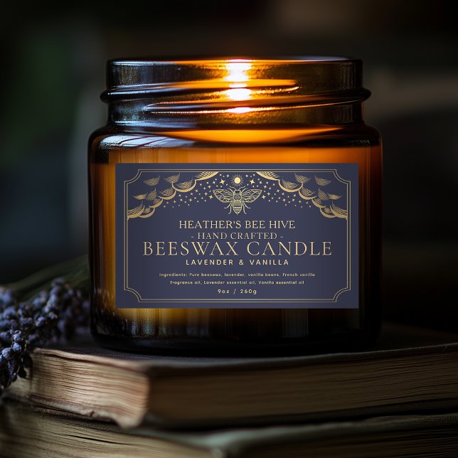 Blue Editable Tarot Honeybee Candle Étiquette (Créateur téléchargé)