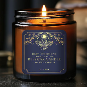 Blue Editable Tarot Honeybee Candle Étiquette