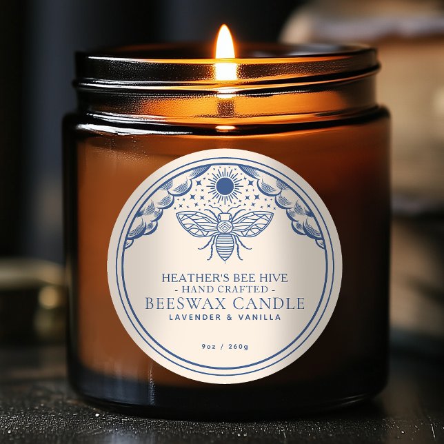Blue Editable Tarot Honeybee Candle Étiquette (Créateur téléchargé)