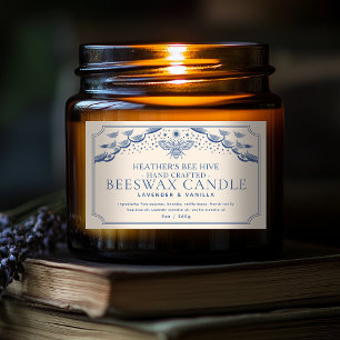 Blue Editable Tarot Honeybee Candle Étiquette