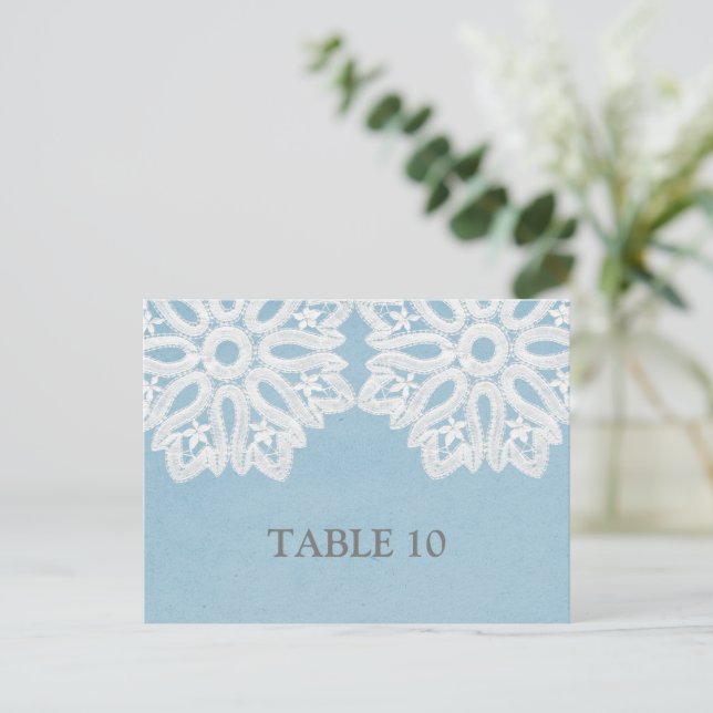 Blue Elegant Dentelle Numéro de table Carte postal (Debout devant)