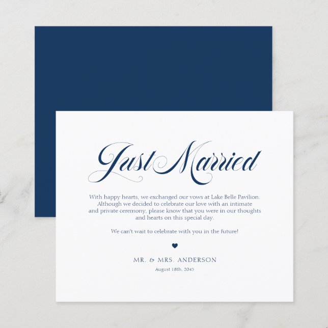 Blue Elegant Gras Calligraphie Juste Marié Carte (Devant / Derrière)