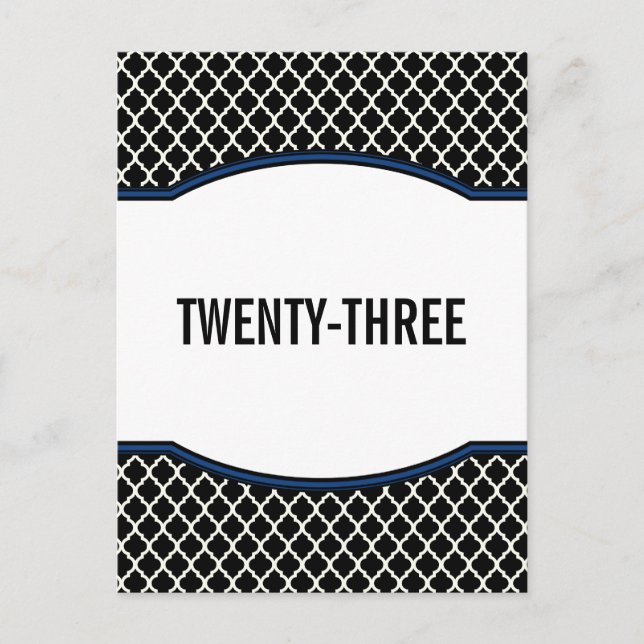Blue Elegant Quatrefoil Numéro de table Carte post (Devant)