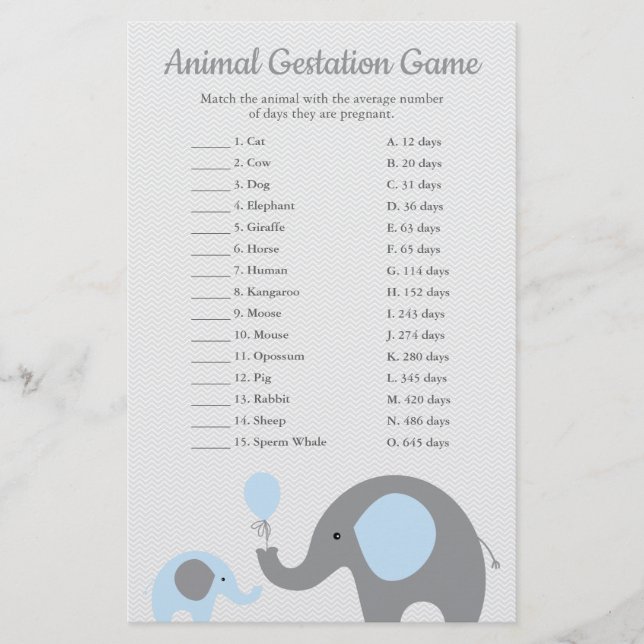 Blue Elephant Animal Gestation Match Douche Jeu (Devant)