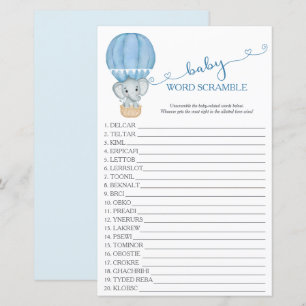 Blue Elephant Baby Boy Douche Mot Scramble Jeu