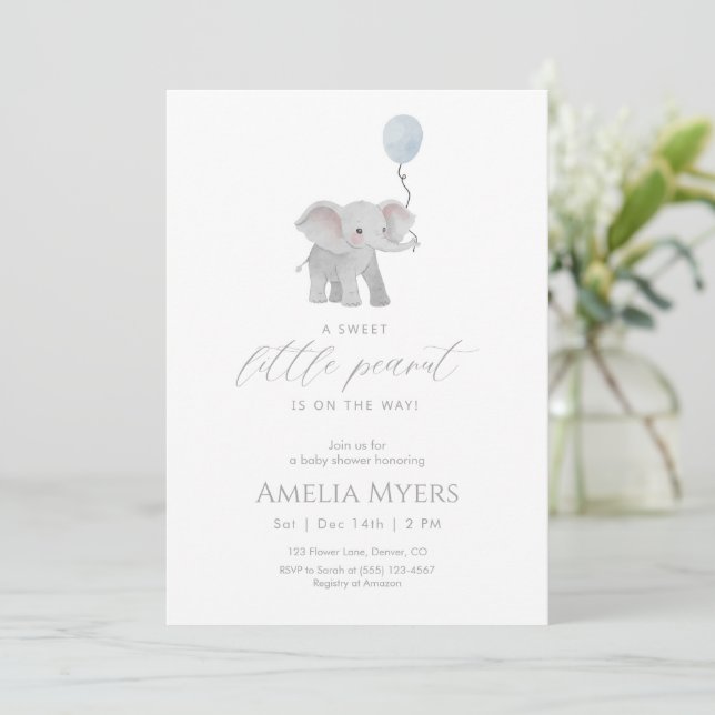 Blue Elephant Baby Shower Invitation (Debout devant)