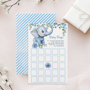 Blue Elephant Baby shower Jeu de Bingo - Aquarelle
