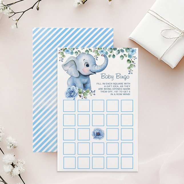 Blue Elephant Baby shower Jeu de Bingo - Aquarelle (Baby Bingo)