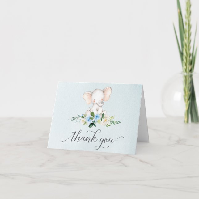 Blue Elephant Baby shower Merci Cartes (Devant)
