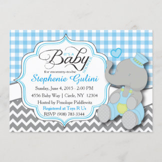 Blue Elephant bébé garçon Invitation douche