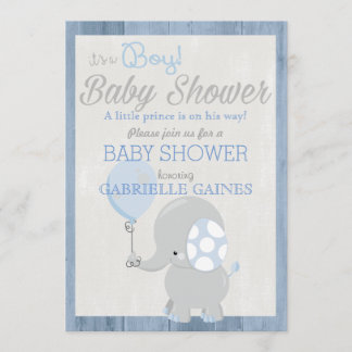 Blue Elephant Boy Baby shower Pays Invitation
