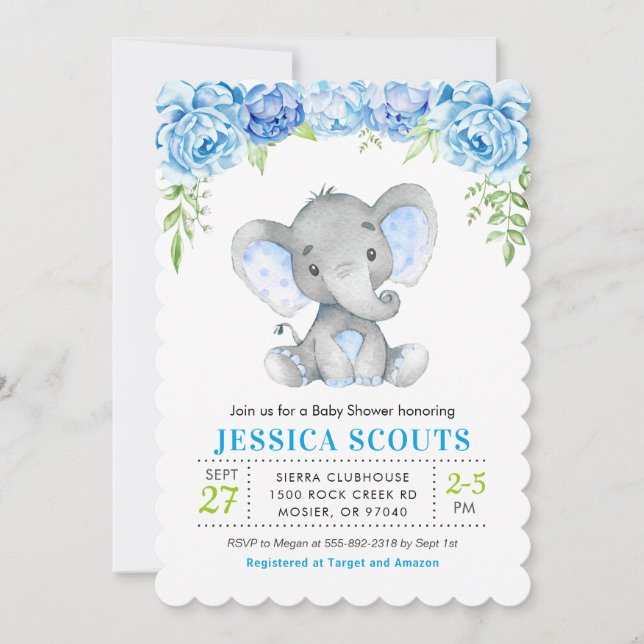 Blue Elephant Boy Baby Shower Sprinkle Invitation (Devant)
