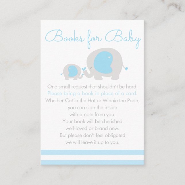 Blue Elephant Boy Books for Baby Invitation Insert (Devant)