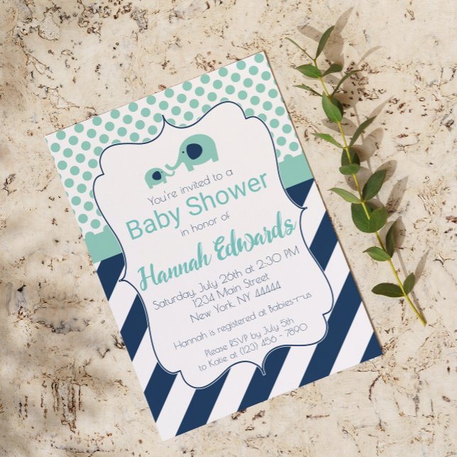 Blue Elephant Maman et Baby shower Invitation (Créateur téléchargé)