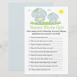 Blue éléphant Nursery Rhyme jeu de baby shower