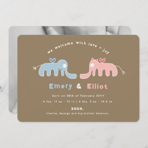 Blue Elephant Photo Baby Boy Faire-part de naissan