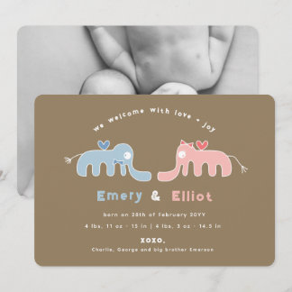 Blue Elephant Photo Baby Boy Faire-part de naissan