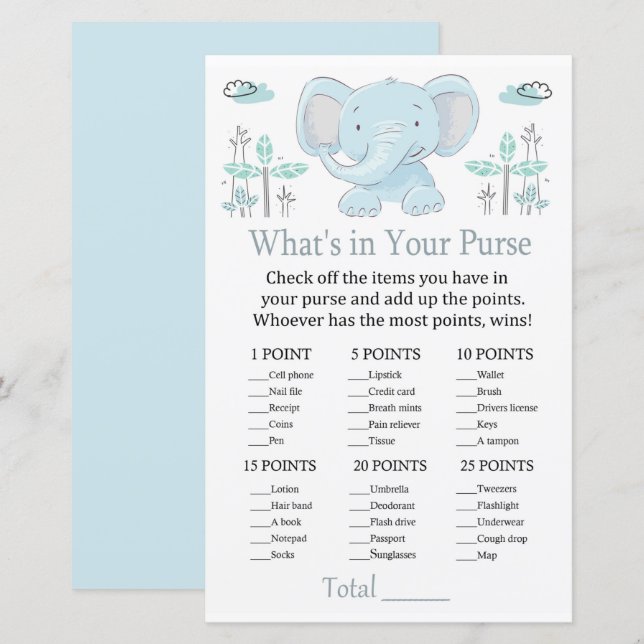 Blue elephant Qu'est-ce qu'il y a dans votre sac à (Devant / Derrière)