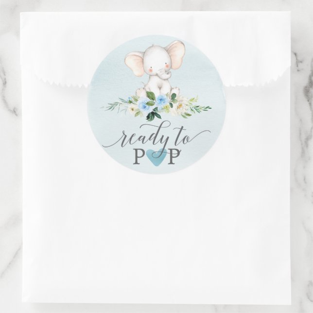Blue Elephant Ready To Pop Baby Favor Stickers (Sac)