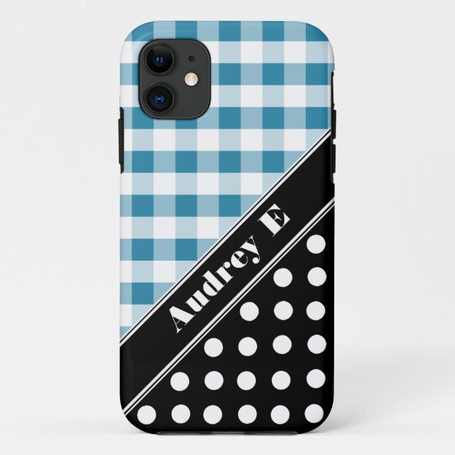 Blue En vichy Black Polka Dot iPhone 5 Coque (Dos)