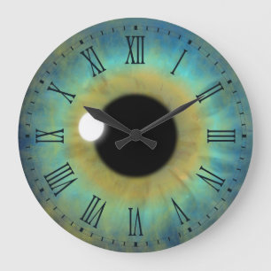Blue Eye Iris Eyball Grande horloge ronde romaine