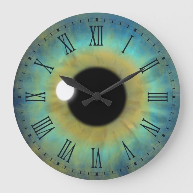 Blue Eye Iris Eyball Grande horloge ronde romaine (Recto)