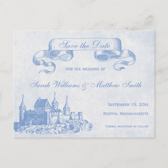 Blue Fairytale Wedding Enregistrer la date Carte p (Devant)