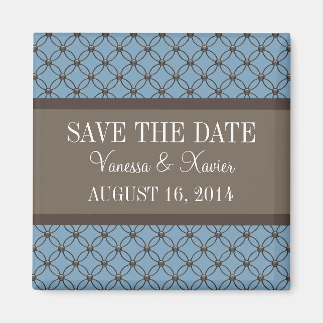 Blue Fancy Lattice Save the Date Magnet (Devant)