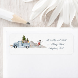 Blue Farm Truck et Snowman Étiquette