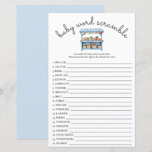 Blue Farmers Market Baby shower Word Scramble Jeu