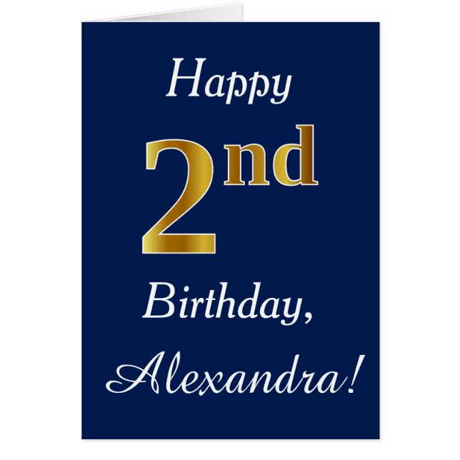 Blue, Faux Gold 2e anniversaire + Nom personnalisé (Devant)