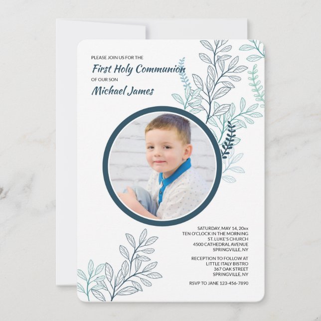 Blue Ferns Photo Invitation (Devant)