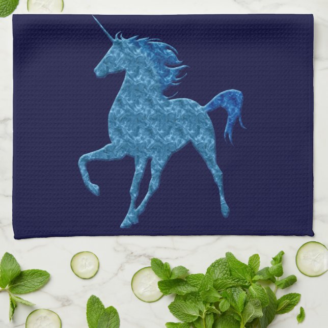 Blue Fire Unicorn serviette de cuisine (Plié)