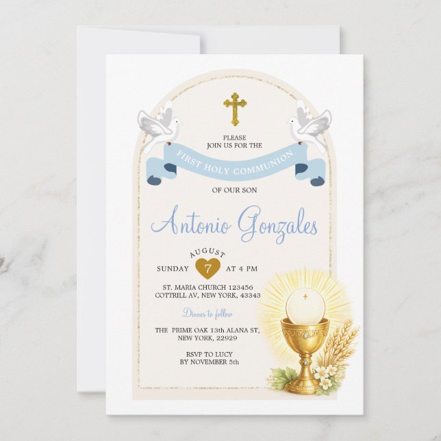 Blue First Holy Communion Invitation (Devant)