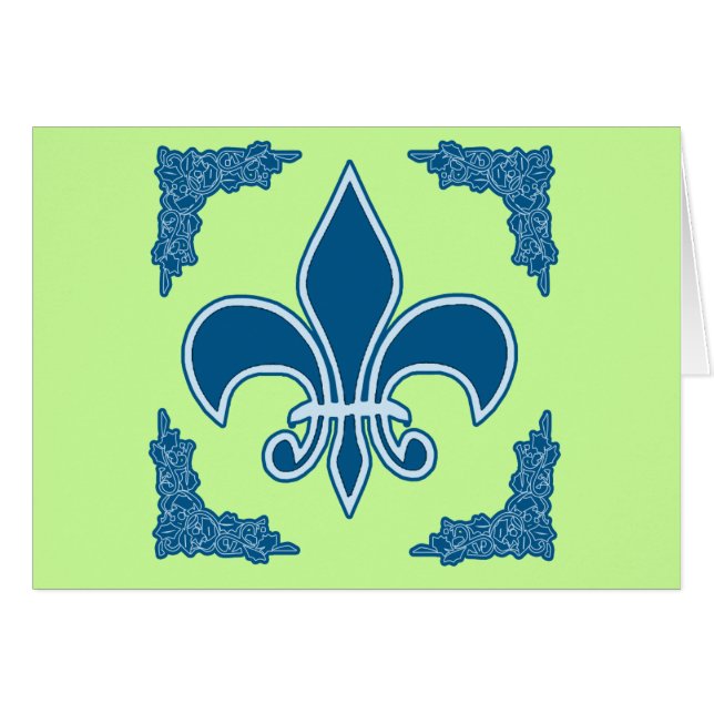 Blue Fleur de Lis avec la frontière fleurie (Devant horizontal)