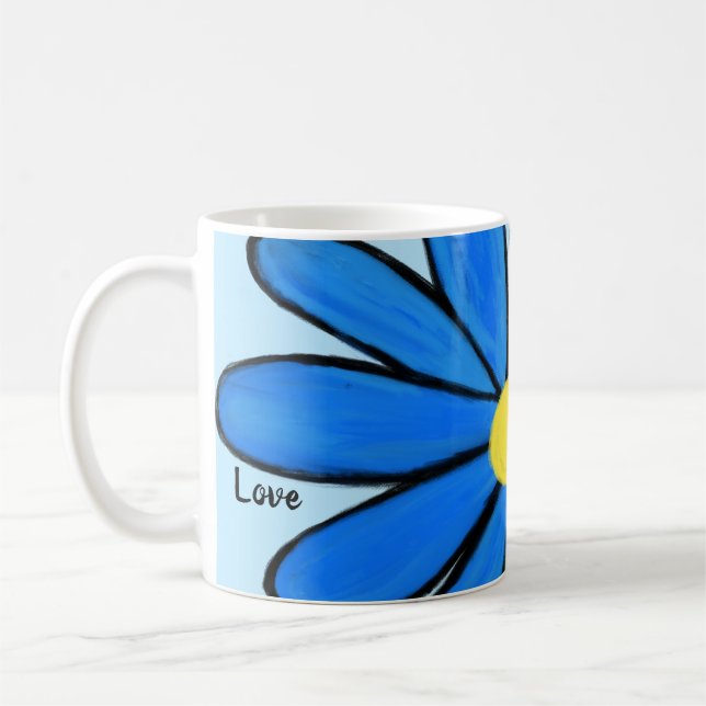 Blue Floral Amour Personnalisé Mugs Bleus (Gauche)