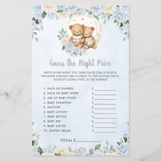 Blue Floral Baby Bears Twin Guess Prix juste Jeu (Devant)