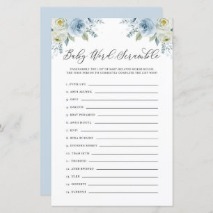 Blue Floral Baby Word Scramble Baby shower Jeu
