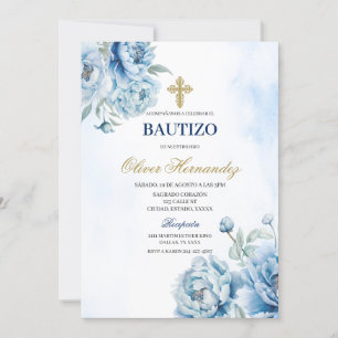 Blue Floral Bautizo Espagnol Invitation