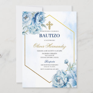 Blue Floral Bautizo Espagnol Invitation