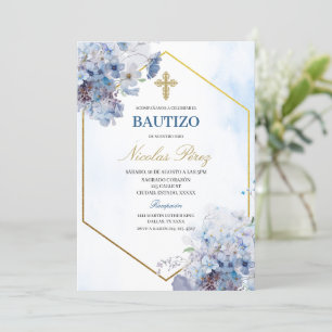 Blue Floral Bautizo Espagnol Invitation