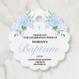 Blue Floral Boy Baptism Favoriser les étiquettes