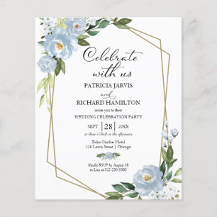 Blue Floral Budget Mariage Célébration Invitation