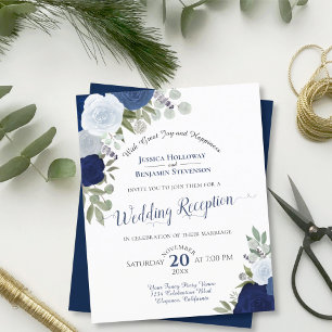 Blue Floral Budget Réception de mariage Invitation