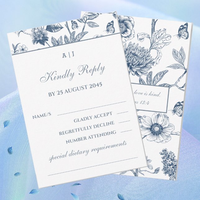 Blue Floral Chinoiserie Christian Wedding RSVP  (Créateur téléchargé)