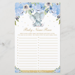 Blue Floral Cute Elephant Nom de la race Jeu