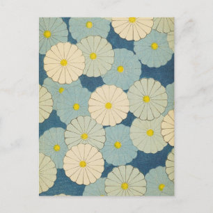 Blue Floral Daisers japonais Design Carte postale