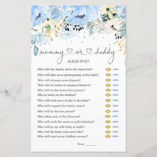 Blue Floral Devinez Qui Baby shower Jeux Papier pl