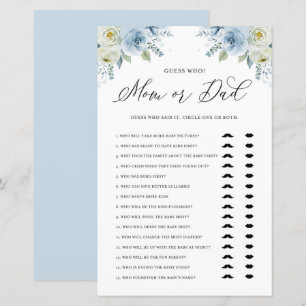 Blue Floral Devinez Qui maman ou papa Baby shower