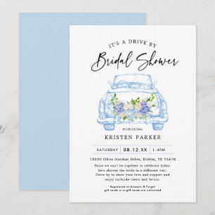 Blue Floral Drive By Bridal Shower Invitation
